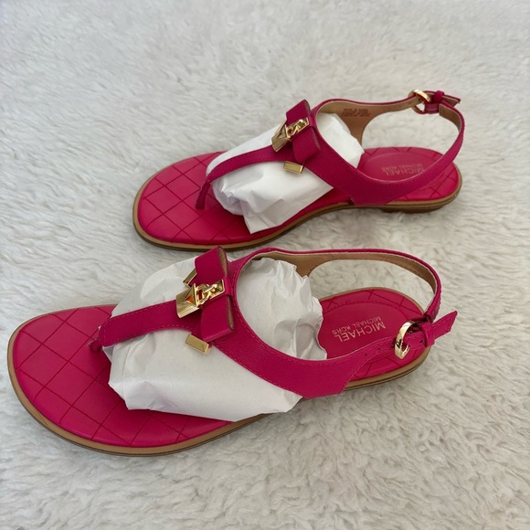 Michael Kors Pink T-Strap Sandals with Gold Hardware size 8.5 M - Picture 4 of 16